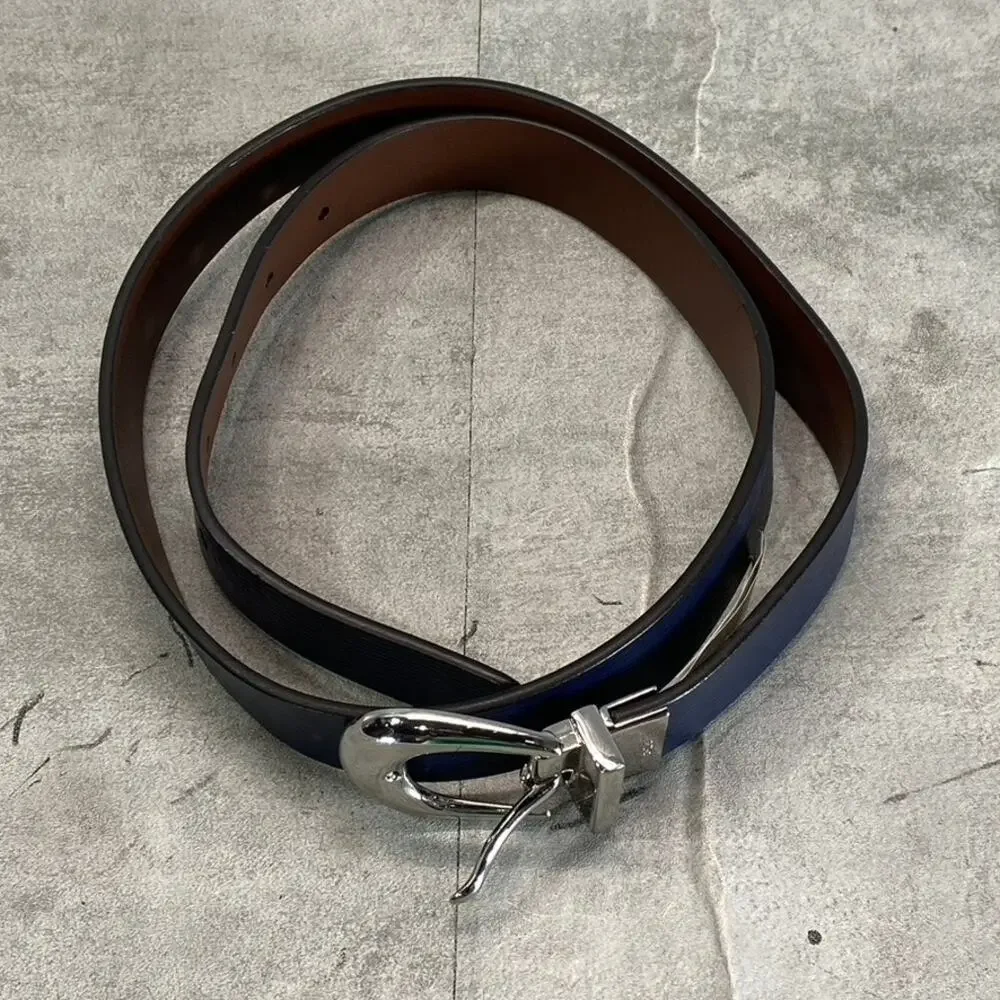 LAUREN RALPH LAUREN Women's Navy/Papay Saffiano To Smooth Reversible Belt SZ M